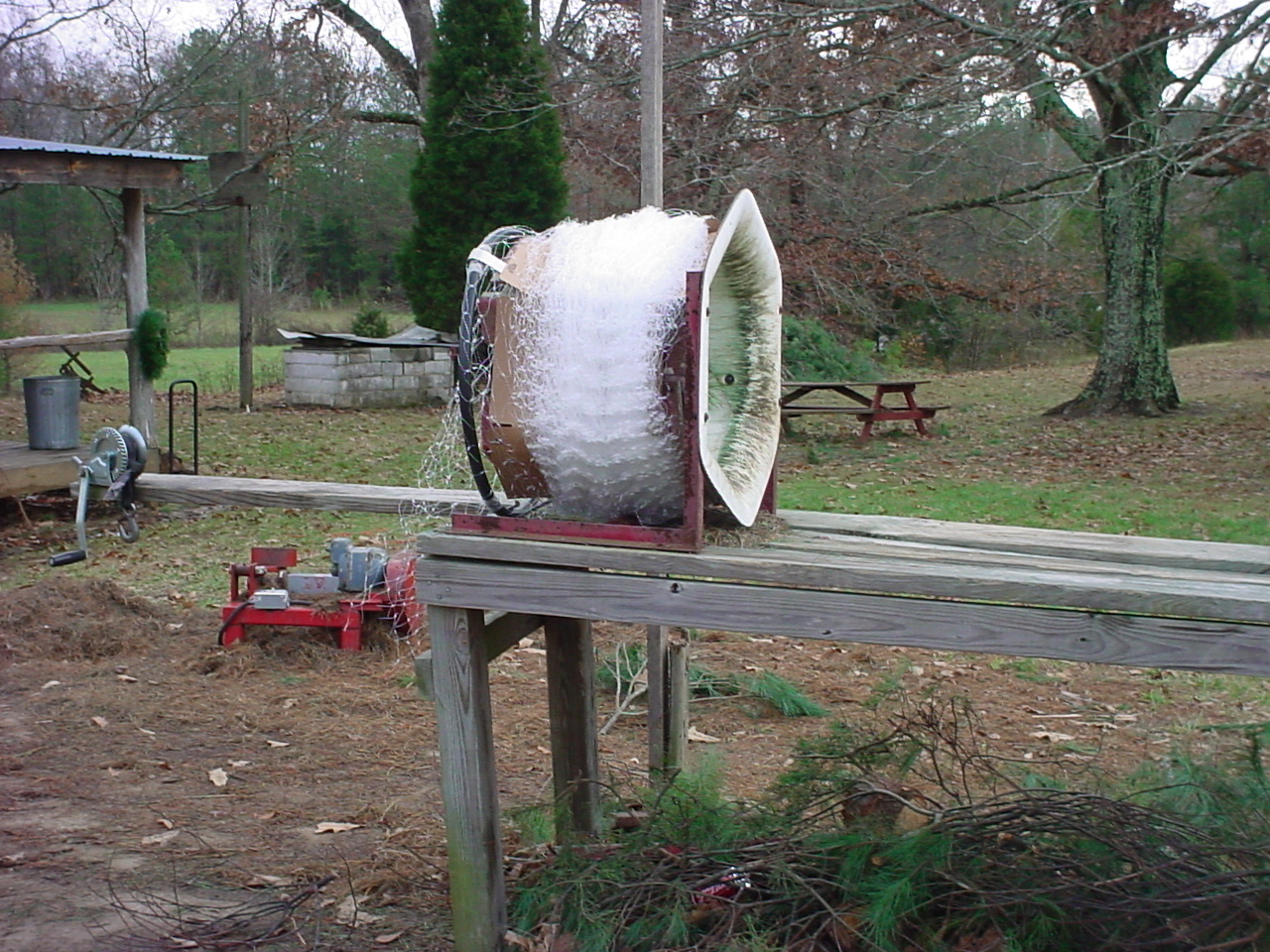 The tree baler and shaker in the yard